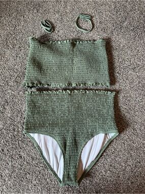 Sage Green Smocked Two-Piece Bikini Set